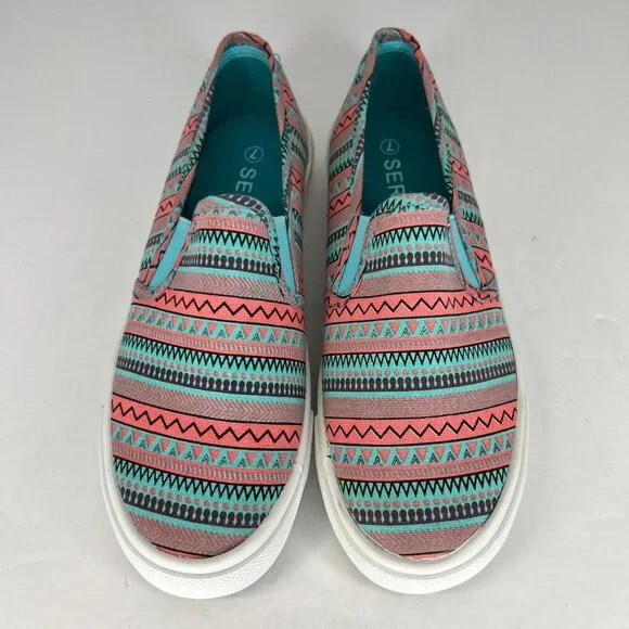 Serra Womens Multicolor Aztec Print Canvas Low Top Size 7 Slip On Shoes - Picture 4 of 9